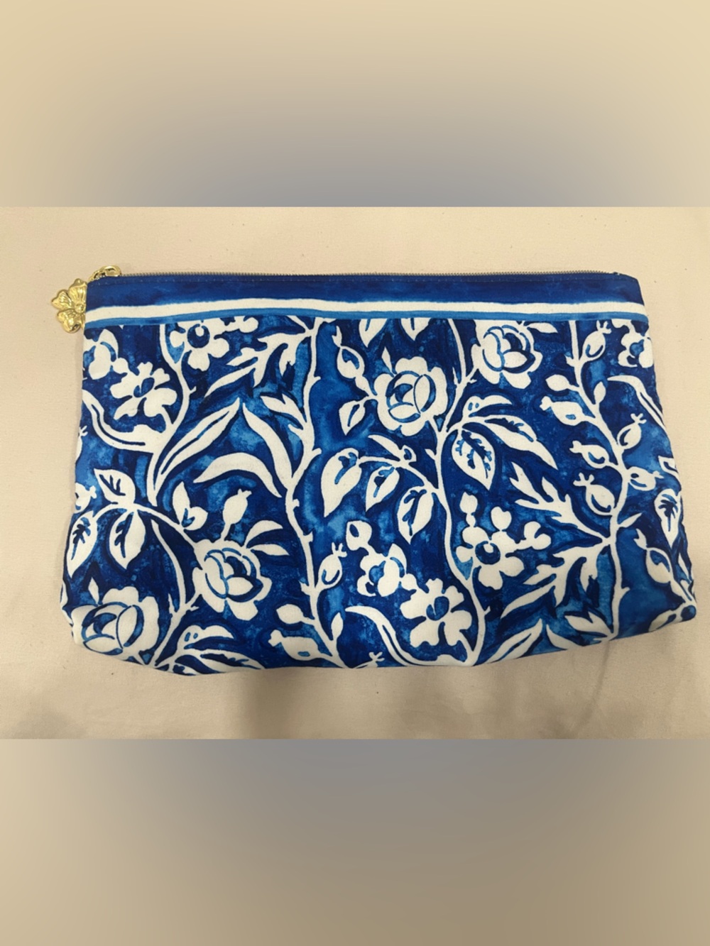 Estee Lauder Blue and White Floral Cosmetic Pouch